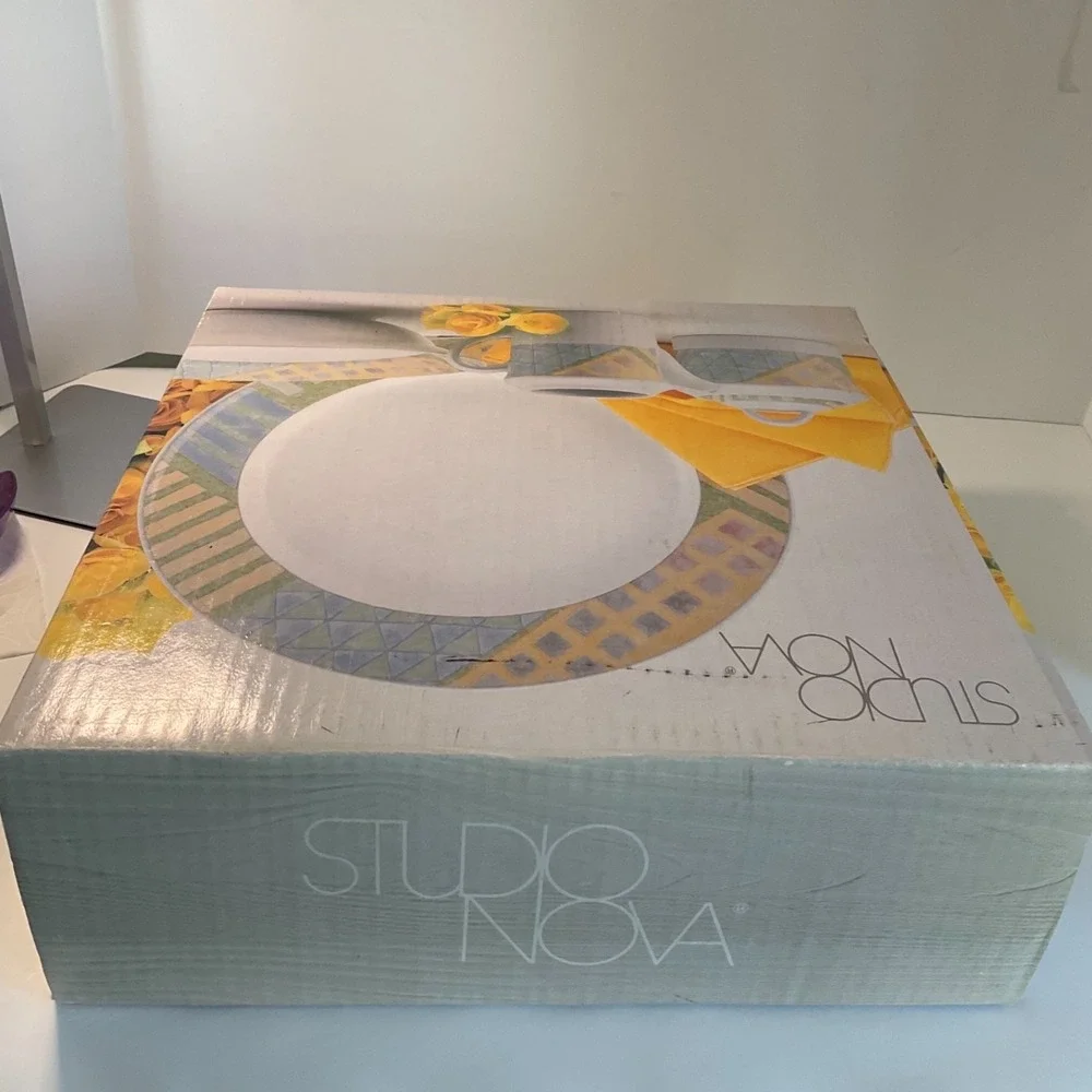 (5) Studio Nova Trivia Serving Set Creamer, Sugar, Platter,‎ Bowl Geometric NIB
